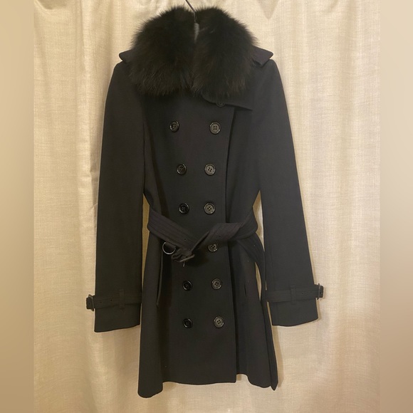 Burberry wool cashmere trench coat with removable fur collar - Picture 2 of 6
